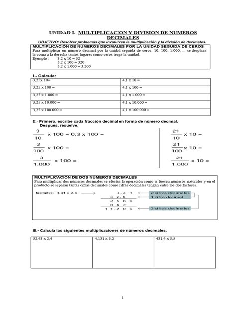 Guia De Multiplicacion Y Division De Numeros Decimales 7 Miércoles Descargar Gratis Pdf