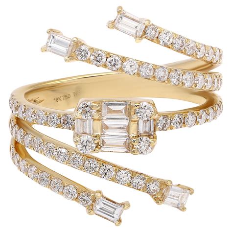 Baguette & Round Cut Diamond Statement Ring 18k Yello… - Gem