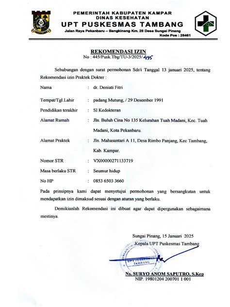surat rekomendasi  puskesmas