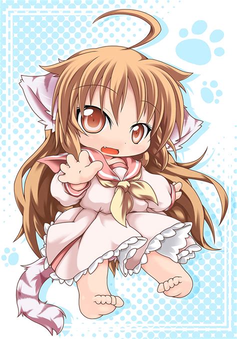 Safebooru Animal Ears Bad Id Barefoot Brown Eyes Brown Hair Cat Ears