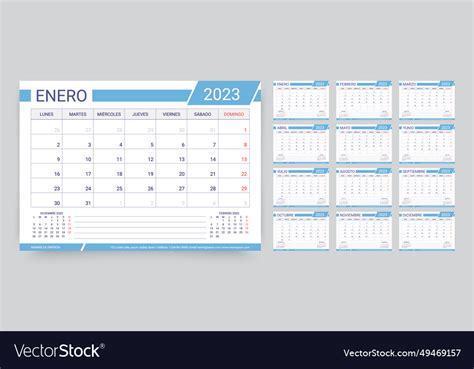 2023 year planner spanish calendar template Vector Image