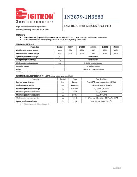 N Datasheet Fast Recovery Silicon Rectifier