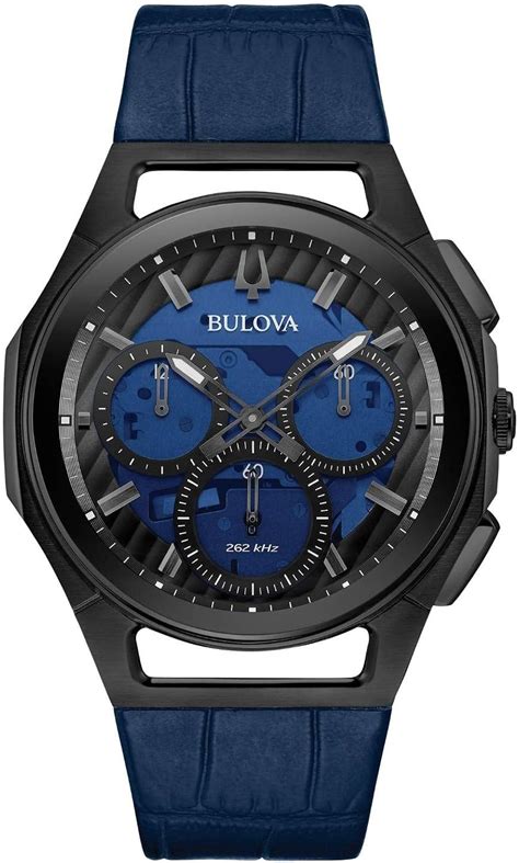 Amazon Bulova Curv 98A232 Reloj cronógrafo con correa de piel azul