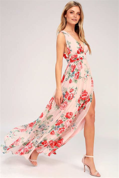 Garden Meandering Blush Floral Print Maxi Dress Floral Print Maxi Dress Printed Maxi Dress