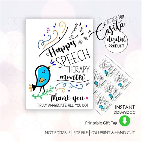 Speech Therapy Month Printable Favor Gift Tagpatjologist Etsy