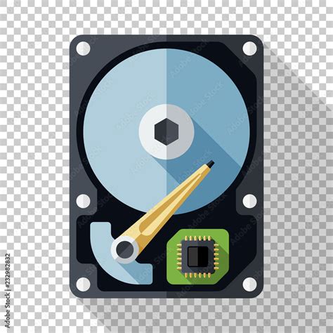 Hard Disk Drive Or Hdd Icon In Flat Style With Long Shadow On