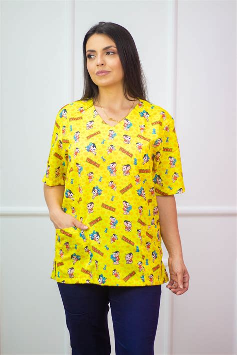 Blusa Scrub De Pijama Cir Rgico Estampado Unissex M Nica Fundo