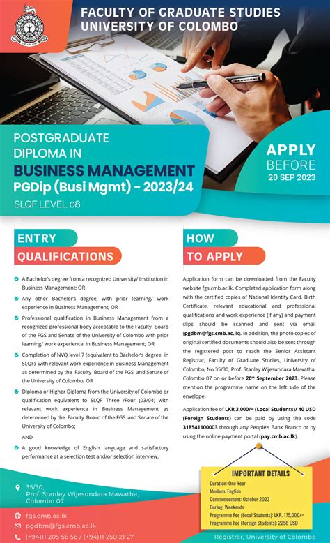 Postgraduate Diploma In Business Management PGDip Busi Mgmt 2023 24