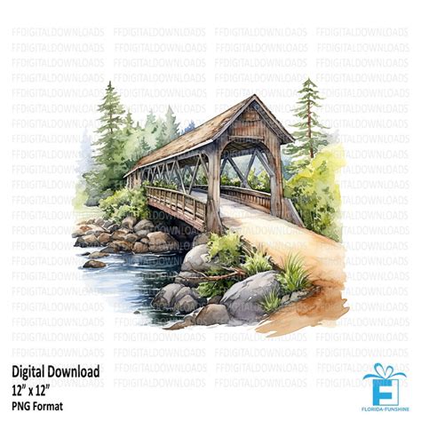 Covered Bridge Clipart Covered Bridge PNG Watercolor Covered - Etsy