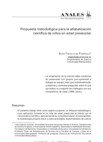 Propuesta Metodolgica Para La Alfabetizacin Cientfica De Nios En Edad