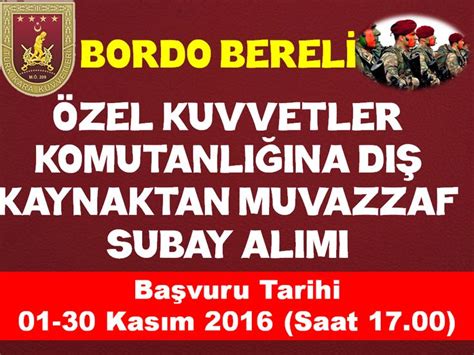 MUVAZZAF SUBAY BORDO BERELİ ALIMI 01 30 KASIM 2016 BAŞVUR https goo