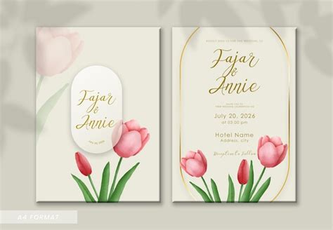 Premium PSD Beautiful Watercolor Pink Tulip Flower Wedding Invitation