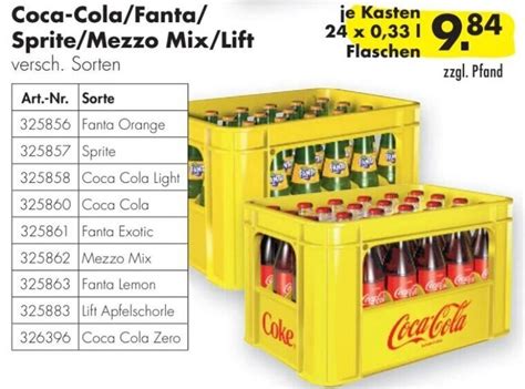 Coca Cola Fanta Sprite Mezzo Mix Lift Kasten X L Flaschen