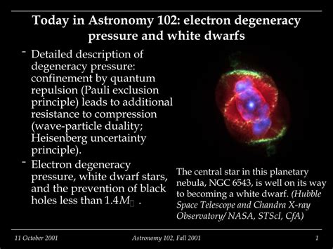 Ppt Today In Astronomy 102 Electron Degeneracy Pressure And White Dwarfs Powerpoint