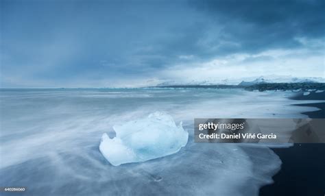 Icebergs At Sunset At Jökulsárlón Glacier Lagoon On The Black Sand ...