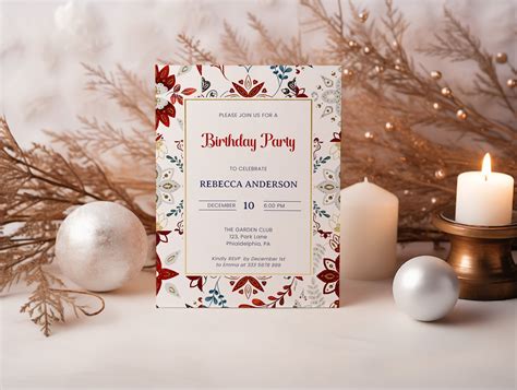 Editable Christmas Birthday Party Invitation Festive Birthday Party Invite Holiday Red And