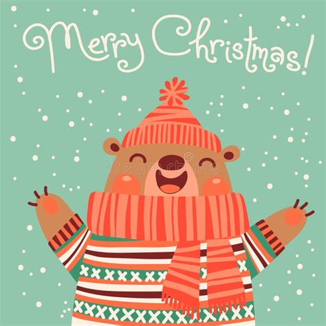 Christmas Card With Cute Polar Bear On An Ice Rink Stock Vector