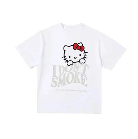 Kawaii Sanrio Cartoon Cotton Oversize T Shirt Cute Y2k Hello Kitty Half Sleeve Soft Comfortable