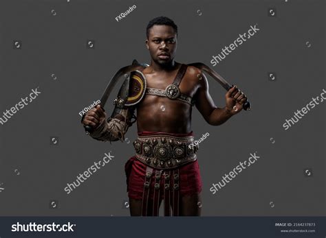 Shot Antique Gladiator African Descent Holding Stock Photo