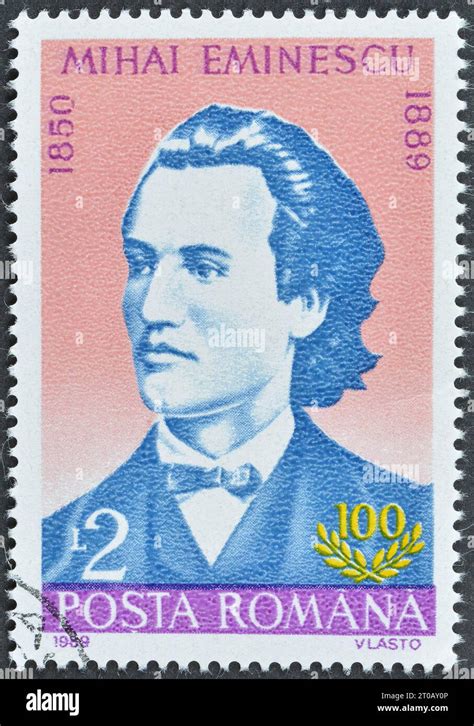 Cancelled Postage Stamp Printed By Romania That Shows Mihai Eminescu