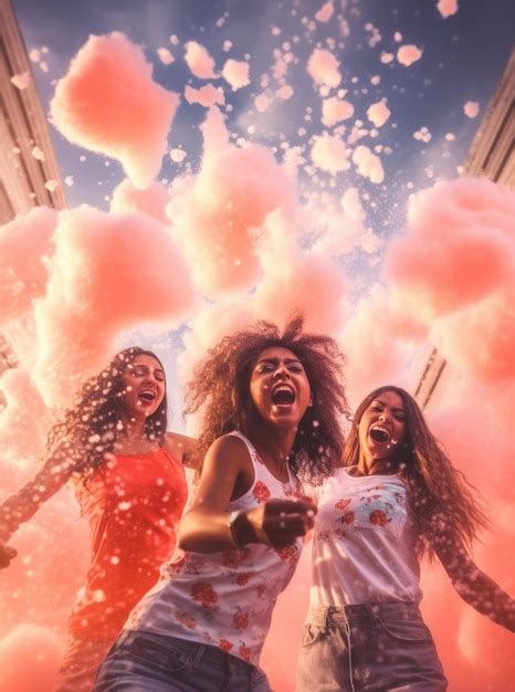 Las Chicas Se Divierten En La Fiesta Latina De La Espuma En La Playa Foto Premium