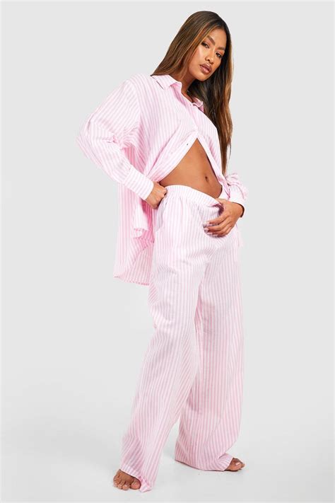 Cotton Pinstripe Pyjama Trouser Boohoo Uk