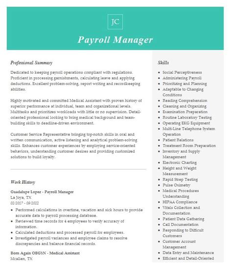 Payroll Manager Resume Example