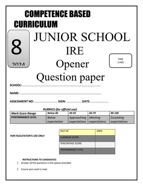 Grade 8 Ire Term 1 Opener Exam 2024 2038