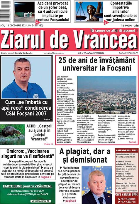 Prima Pagină A Ediției Print De Astăzi 17 Decembrie 2021