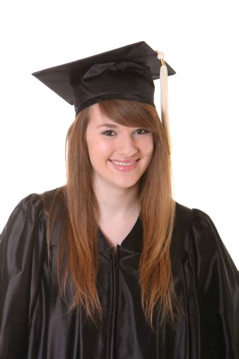 Female Graduate In Black Cap And Gown Stock Photo Download Image Now