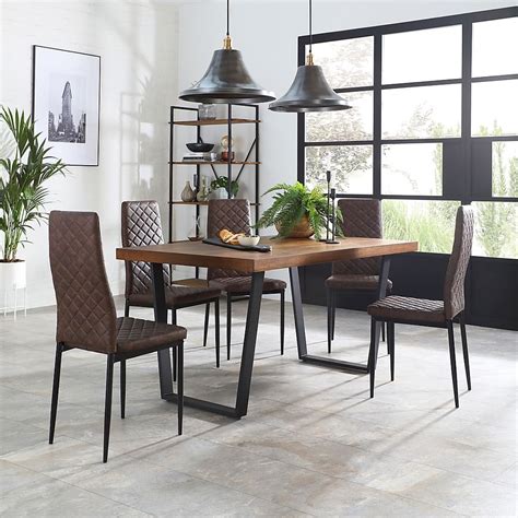 Addison Industrial Dining Table Renzo Chairs Dark Oak Veneer