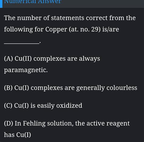 The Number Of Statements Correct From The Following For Copper At No 2