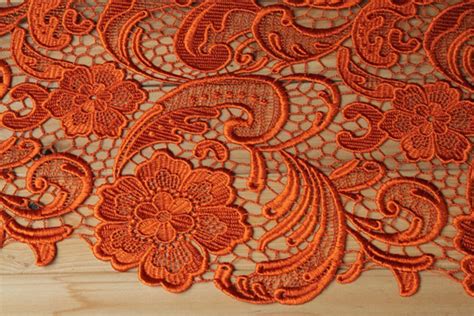 Orange Lace Fabric Venise Lace Crocheted Lace Fabric Retro Floral