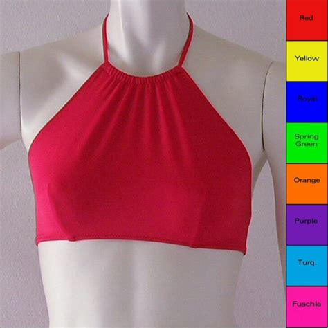 High Neck Halter Bikini Top In Red Blue Orange Turquoise Green Yellow Fuschia Or Purple