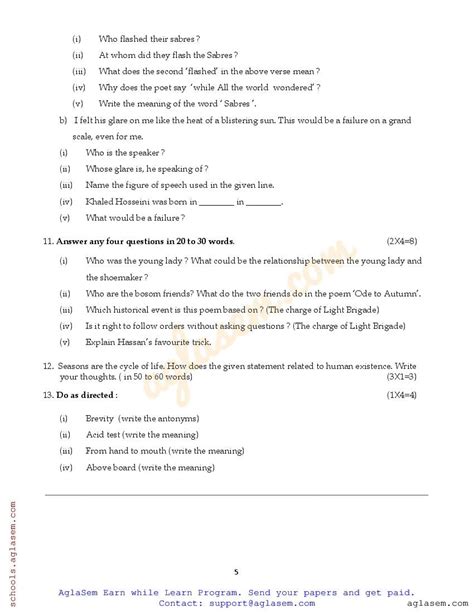 Class 8 English Sample Paper Half Yearly 2024 25 8th English Half Yearly Model Question Paper