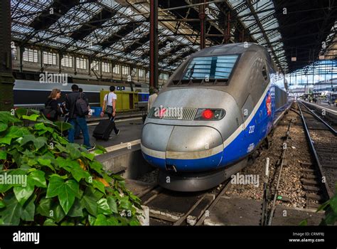 Paris France Tgv Bullet Train In Historic Train Station Gare De