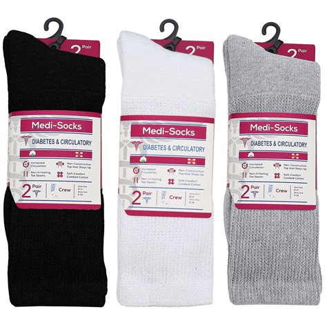 Falari 6 Pack Women Diabetic Crew Socks Diabetes Edema And Circulatory Loose Fitting Cotton 9 11