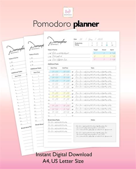 Pomodoro Planner, Pomodoro Planner Printable, Pomodoro Printable A4/A5 ...