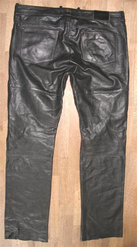 HIGHWAY 1 Herren LEDERJEANS Biker Lederhose In Schwarz Ca W42