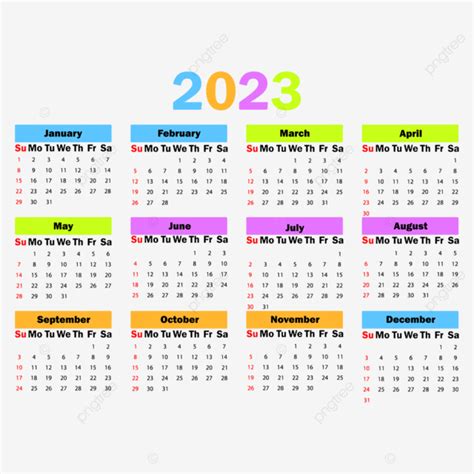 Colorido Calendario 2023 Fecha Año Png Julio Lunes Organizador Png Y Vector Para Descargar