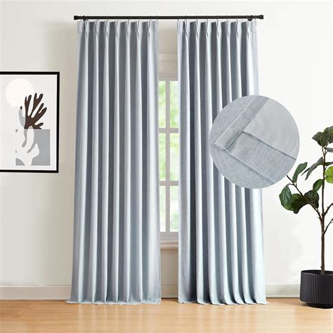 Amazon 8FT Blue Grey Pinch Pleated Full Blackout Curtains Linen