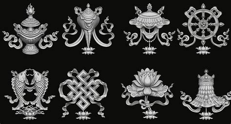 8 Auspicious symbols of Buddhism 3D Model Collection 3D printable ...