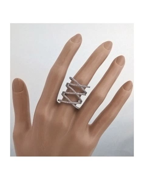 Bague Moderne Anneaux Crois S Triple Zirconium Et Argent Massif Rhodi