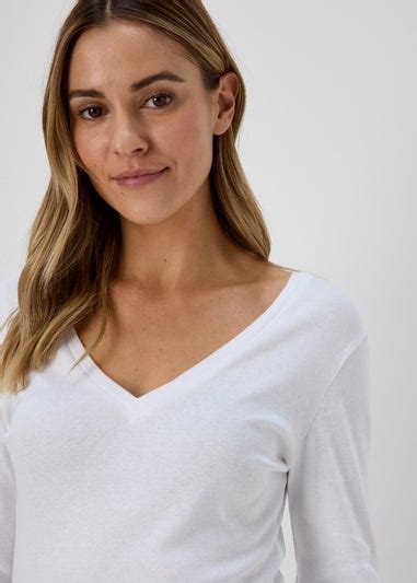 White V Neck Long Sleeve T Shirt Matalan