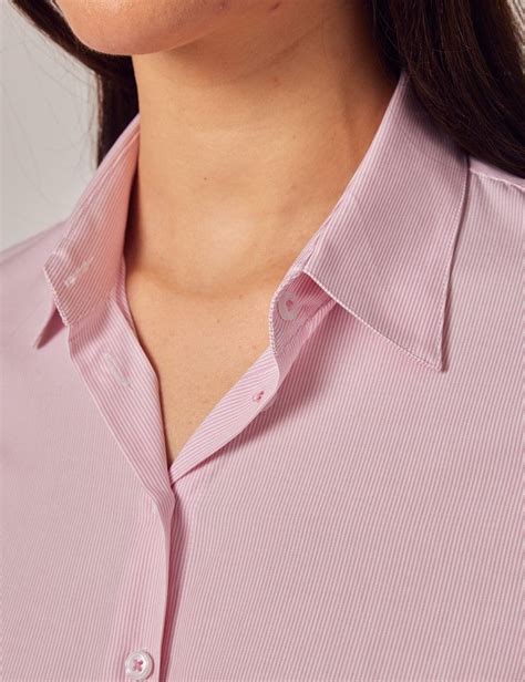 Women S Executive Pink White Fine Stripe Fitted Shirt Double Cuffs