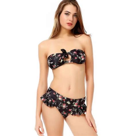 Printing Flowers Sexy Women Bikini Set Hollow Hole Satrp Sexy Swimsuit