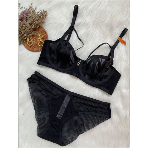 Cup Ultra Thin Underwire Padding Bra Panty Transparent Lace Sexy Lingerie Set Underwear