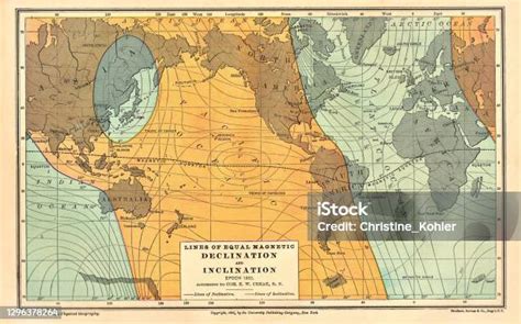 Physical Geography Equal Magnetic Declination Inclination Map 1894 ...