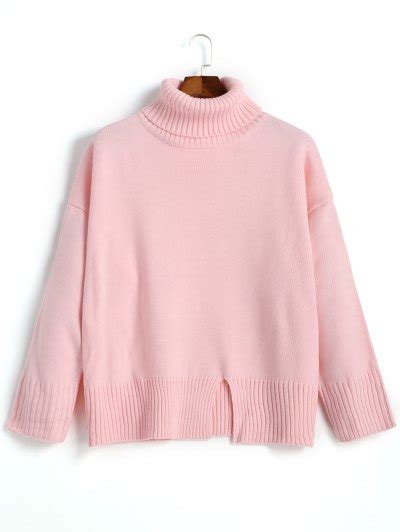 Slit Oversized Turtleneck Sweater Pink Sweaters One Size Zaful