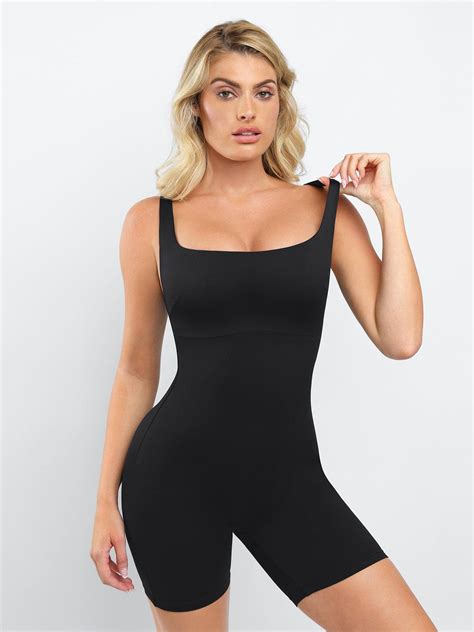 Shapewear Square Neck Slimming Mid Thigh Workout Romper Popilush®